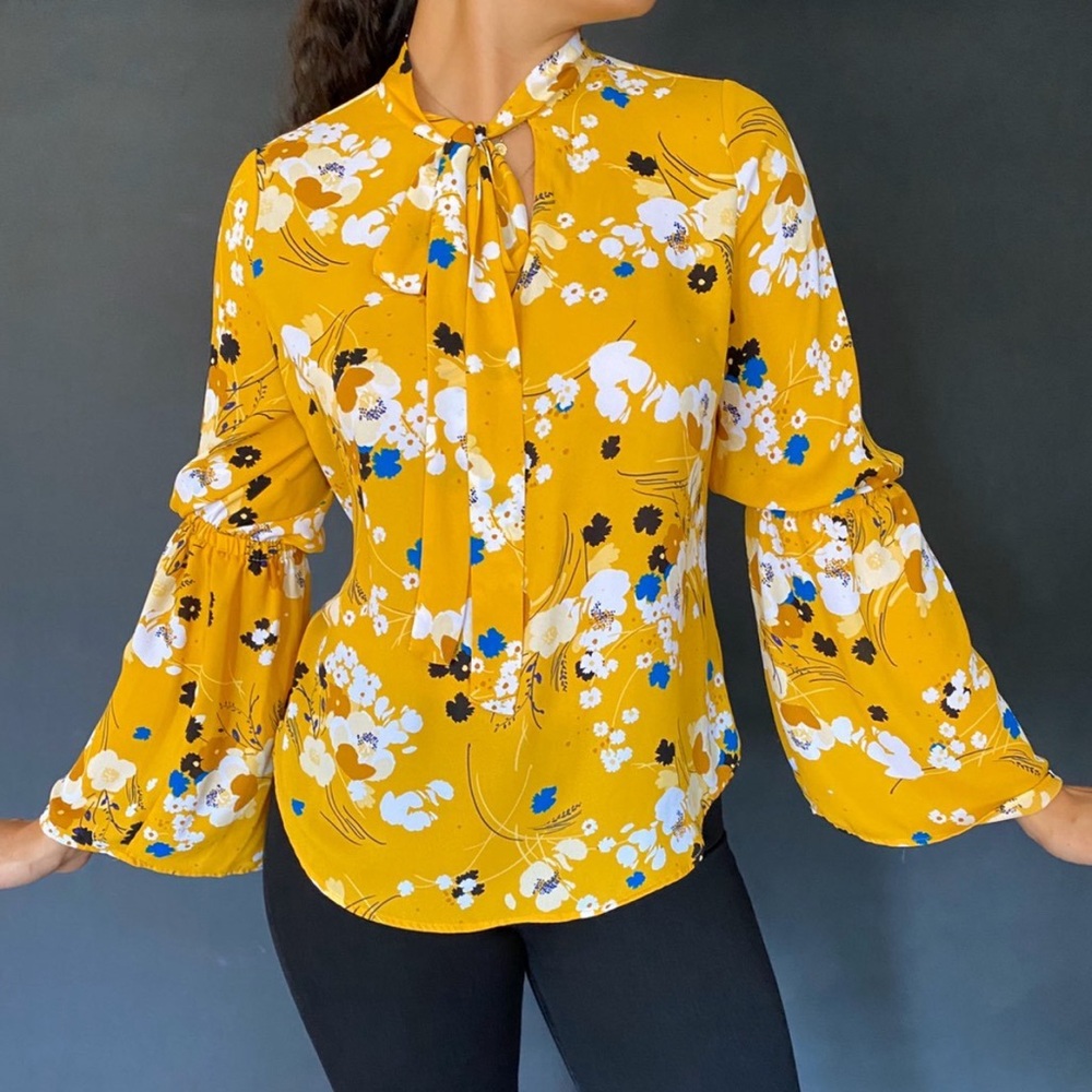 WORTHINGTON Size XL Golden Yellow Cottagecore Fairycore Western Bell Sleeve